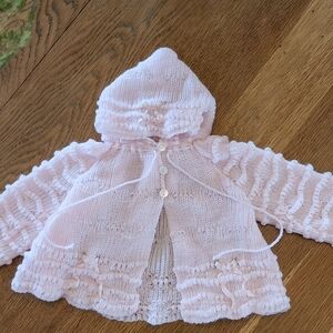 Friemanit Vintage 60s Handknit Pink Baby Cardigan From Greece 0-3months